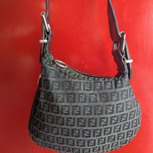 Fendi Zuca FF .Black and Gray Monogram Shoulder Bag